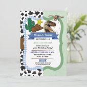 Cowboy & Dinosaur Boys Brothers Birthday Invites Kaart (Staand voorkant)