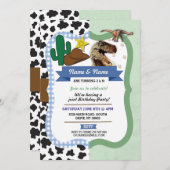 Cowboy & Dinosaur Boys Brothers Birthday Invites Kaart (Voorkant / Achterkant)