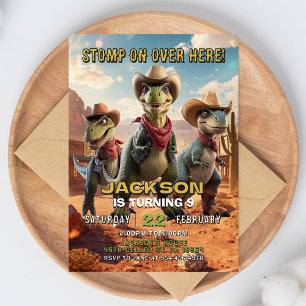 Cowboy Dinosaur Verjaardagsuitnodiging Western Uit Kaart