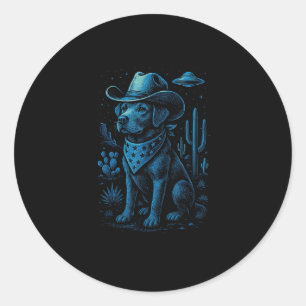 Cowboy Dog Labrador Retriever Alien Western Desert Ronde Sticker