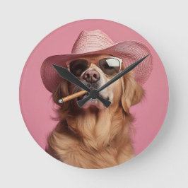 Cowboy Dog Wall Clock with Hat and Sunglasses - Hu Ronde Klok