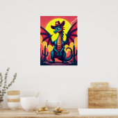 Cowboy Dragon Showdown - Grappige Pop Art Fantasy Poster (Keuken)