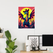 Cowboy Dragon Showdown - Grappige Pop Art Fantasy Poster (Thuiskantoor)