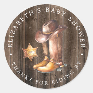 Cowboy Drive-By Baby Shower Bedankje Favor Ronde Sticker