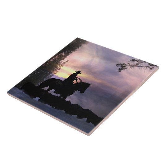 Cowboy Driving Cattle in de sneeuw Tegeltje (Zijkant)