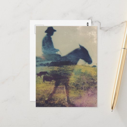 Cowboy Dubbele Belichting Briefkaart (Voorkant / Achterkant in situ)