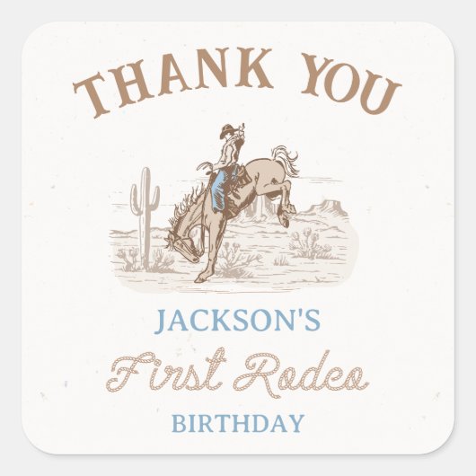 Cowboy Eerste Rodeo 1e Verjaardag Vierkante Sticker (Voorkant)