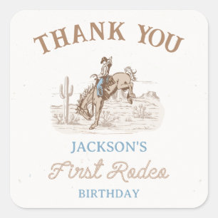 Cowboy Eerste Rodeo 1e Verjaardag Vierkante Sticker