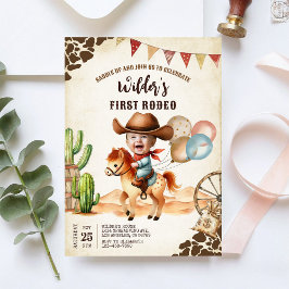 Cowboy Eerste Rodeo 1e Verjaardagsuitnodiging Wild Kaart