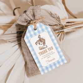 Cowboy Eerste Rodeo Gingham Verjaardag Cadeaulabel