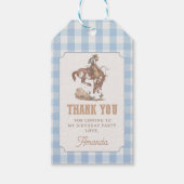 Cowboy Eerste Rodeo Gingham Verjaardag Cadeaulabel (Voorkant)