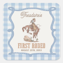 Cowboy Eerste Rodeo Gingham Verjaardag Vierkante Sticker