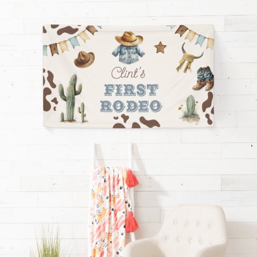 Cowboy Eerste Rodeo Terracotta 1e Verjaardagsfeest Spandoek (Insitu)