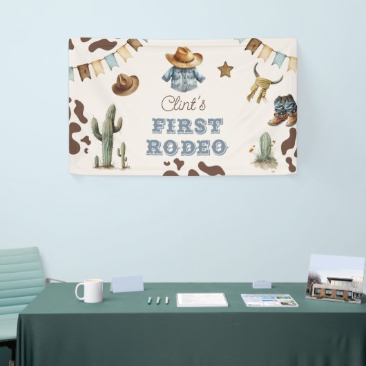 Cowboy Eerste Rodeo Terracotta 1e Verjaardagsfeest Spandoek (Beurs)