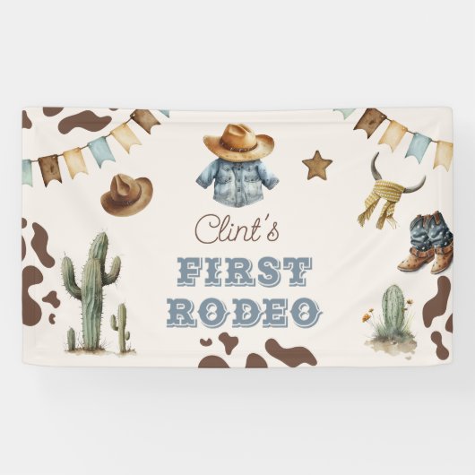 Cowboy Eerste Rodeo Terracotta 1e Verjaardagsfeest Spandoek (Horizontaal)