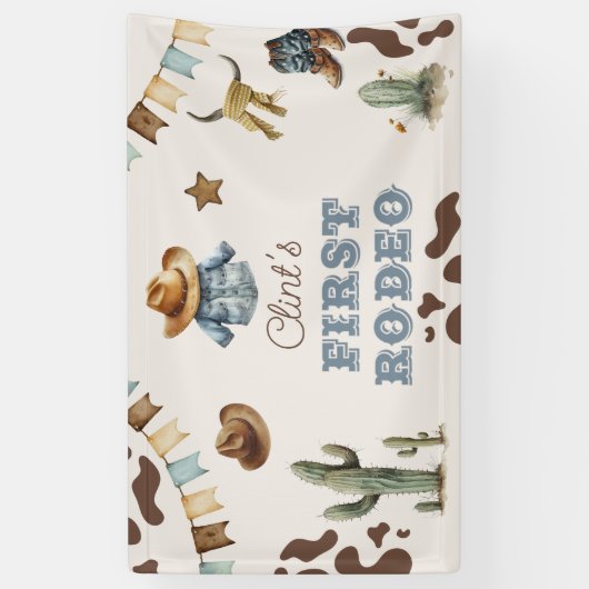 Cowboy Eerste Rodeo Terracotta 1e Verjaardagsfeest Spandoek (Verticaal)