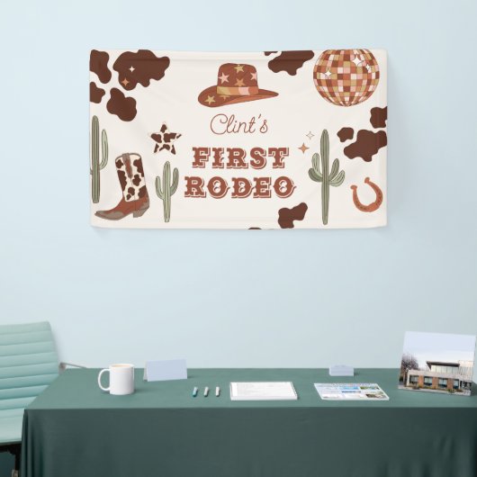 Cowboy Eerste Rodeo Terracotta 1e Verjaardagsfeest Spandoek (Beurs)
