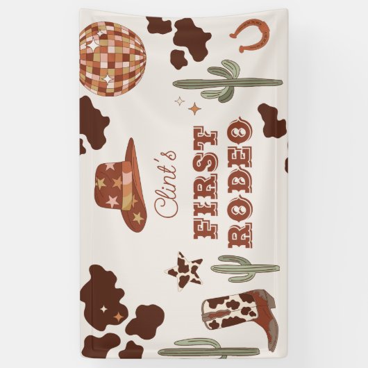 Cowboy Eerste Rodeo Terracotta 1e Verjaardagsfeest Spandoek (Verticaal)