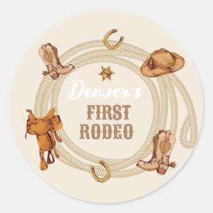 Cowboy eerste Rodeo verjaardag genderneutraal Ronde Sticker