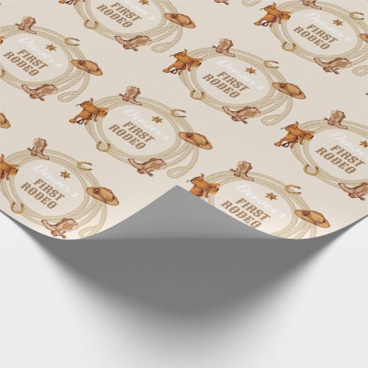 Cowboy Eerste Rodeo Verjaardag Geslacht Neutraal Cadeaupapier (Hoek)