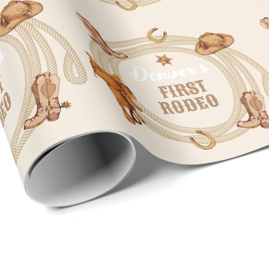 Cowboy Eerste Rodeo Verjaardag Geslacht Neutraal Cadeaupapier (Rol Hoek)