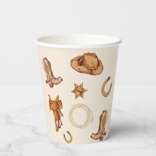 Cowboy eerste Rodeo Verjaardag Geslacht Neutraal Papieren Bekers (Achterkant)