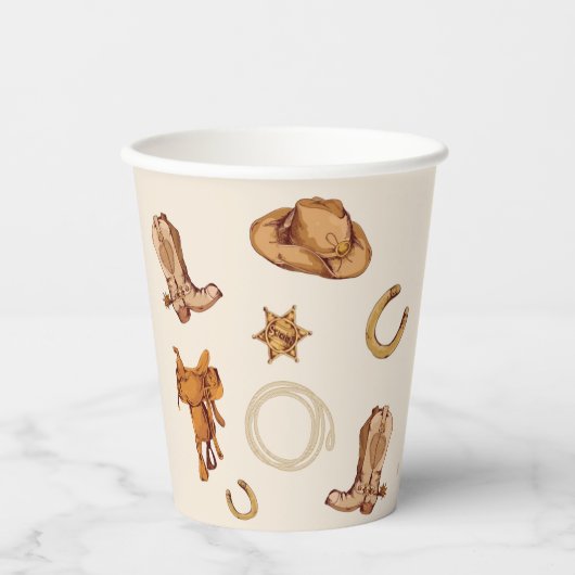 Cowboy eerste Rodeo Verjaardag Geslacht Neutraal Papieren Bekers (Voorkant)