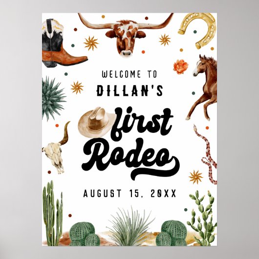 Cowboy Eerste Rodeo Verjaardag Welkom Poster (Voorkant)