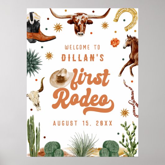 Cowboy Eerste Rodeo Verjaardag Welkom Poster (Voorkant)