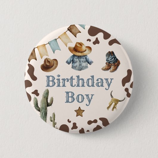 Cowboy eerste Rodeo Verjaardagsjongen Ronde Button 5,7 Cm (Voorkant)