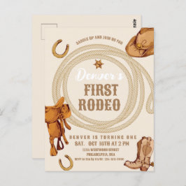 Cowboy Eerste Rodeo Verjaardagsuitnodiging Geslach Briefkaart