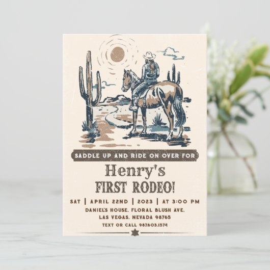 Cowboy Eerste Rodeo Western Verjaardag Kaart (Staand voorkant)