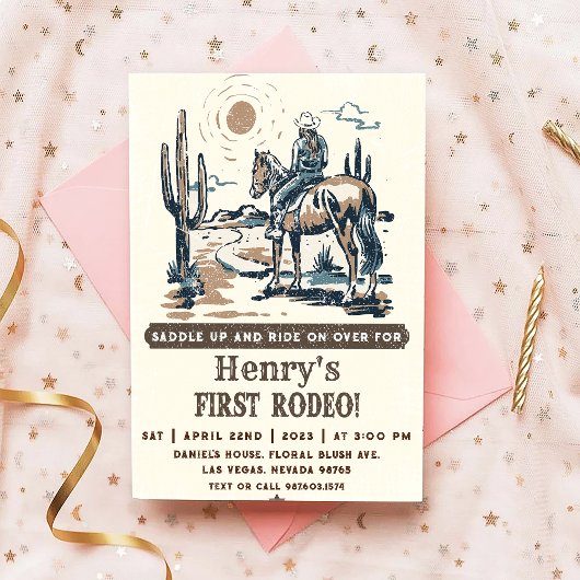 Cowboy Eerste Rodeo Western Verjaardag Kaart