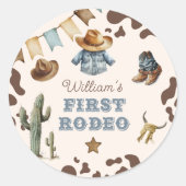 Cowboy Eerste Rodeo Wild West Verjaardagsfeest Ronde Sticker (Voorkant)
