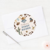 Cowboy Eerste Rodeo Wild West Verjaardagsfeest Ronde Sticker (Envelop)