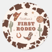 Cowboy Eerste Rodeo Wild West Verjaardagsfeest Ronde Sticker (Voorkant)