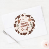 Cowboy Eerste Rodeo Wild West Verjaardagsfeest Ronde Sticker (Envelop)