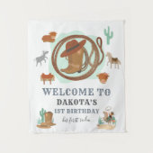 Cowboy Eerste Verjaardagsfeest Welkom Wandkleed (Voorkant)