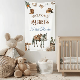 Cowboy Eerste Verjaardagsfeest Wilde Westen Spandoek