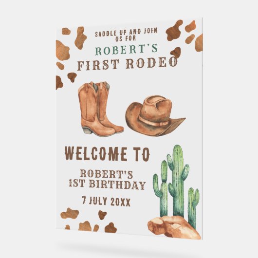 COWBOY eerste verjaardagsfeestje Acryl Bord (Hoek)