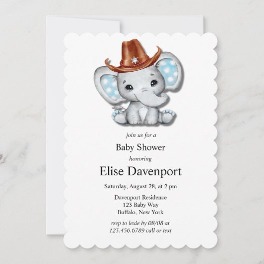 Cowboy Elephant Boy Baby shower Kaart (Voorkant)