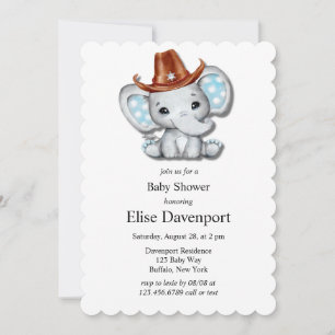 Cowboy Elephant Boy Baby shower Kaart