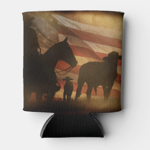 Cowboy en Amerikaanse vlag gedistresseerde blikkoe Blikjeskoeler