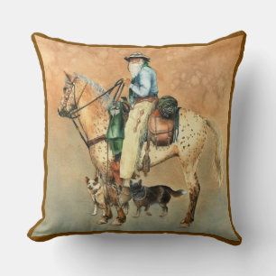 Cowboy en Appaloosa paard met honden Kussen