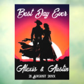 Cowboy en bruid bij Sundown Bruiloft Raamsticker (Vel 3)