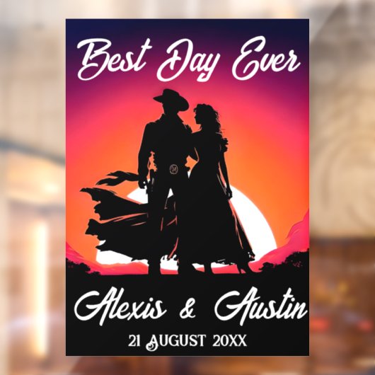 Cowboy en bruid bij Sundown Bruiloft Raamsticker (Vel 2)