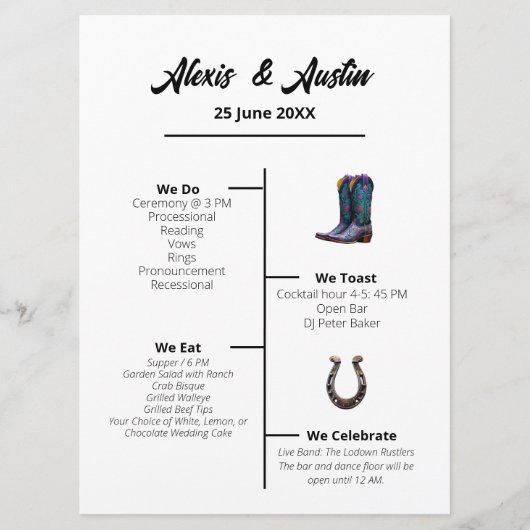 Cowboy en bruid Westerne stijl bruiloft programma (Voorkant)
