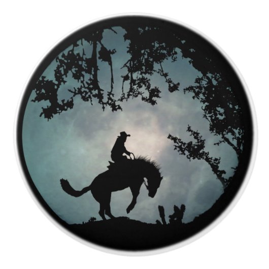 Cowboy en Bucking Horse Full Moon Decor Pulls Keramische Knop (Voorkant)