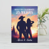 Cowboy en Cowgirl 25e Jubileum Kaart (Staand voorkant)