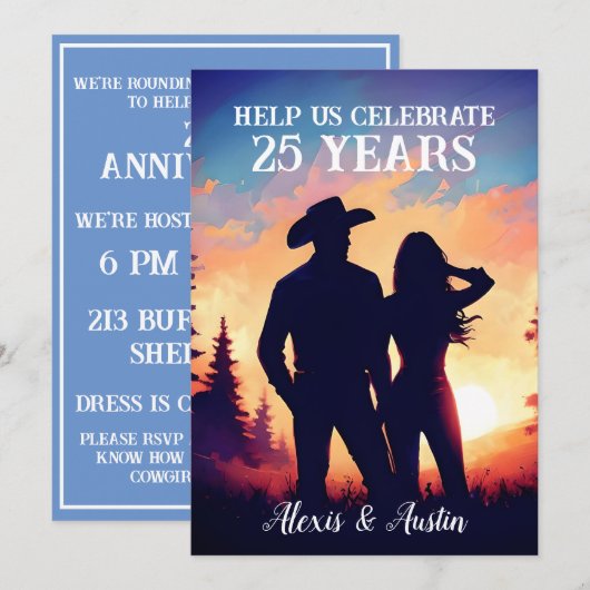 Cowboy en Cowgirl 25e Jubileum Kaart (Voorkant / Achterkant)